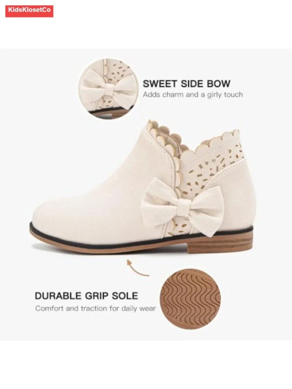 Girls Suede Ankle Boots with Bow Ruffle - Cute Slip On Zip